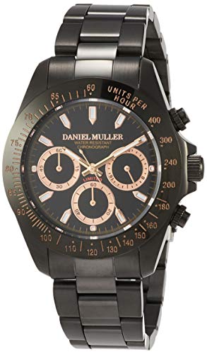 [ダニエル・ミューラー]DANIEL MULLER 腕時計 オールステンレス BLACK DIAL クロノグラフ メンズウォッチ DM-2027BKP ブラック×ピンクゴールド